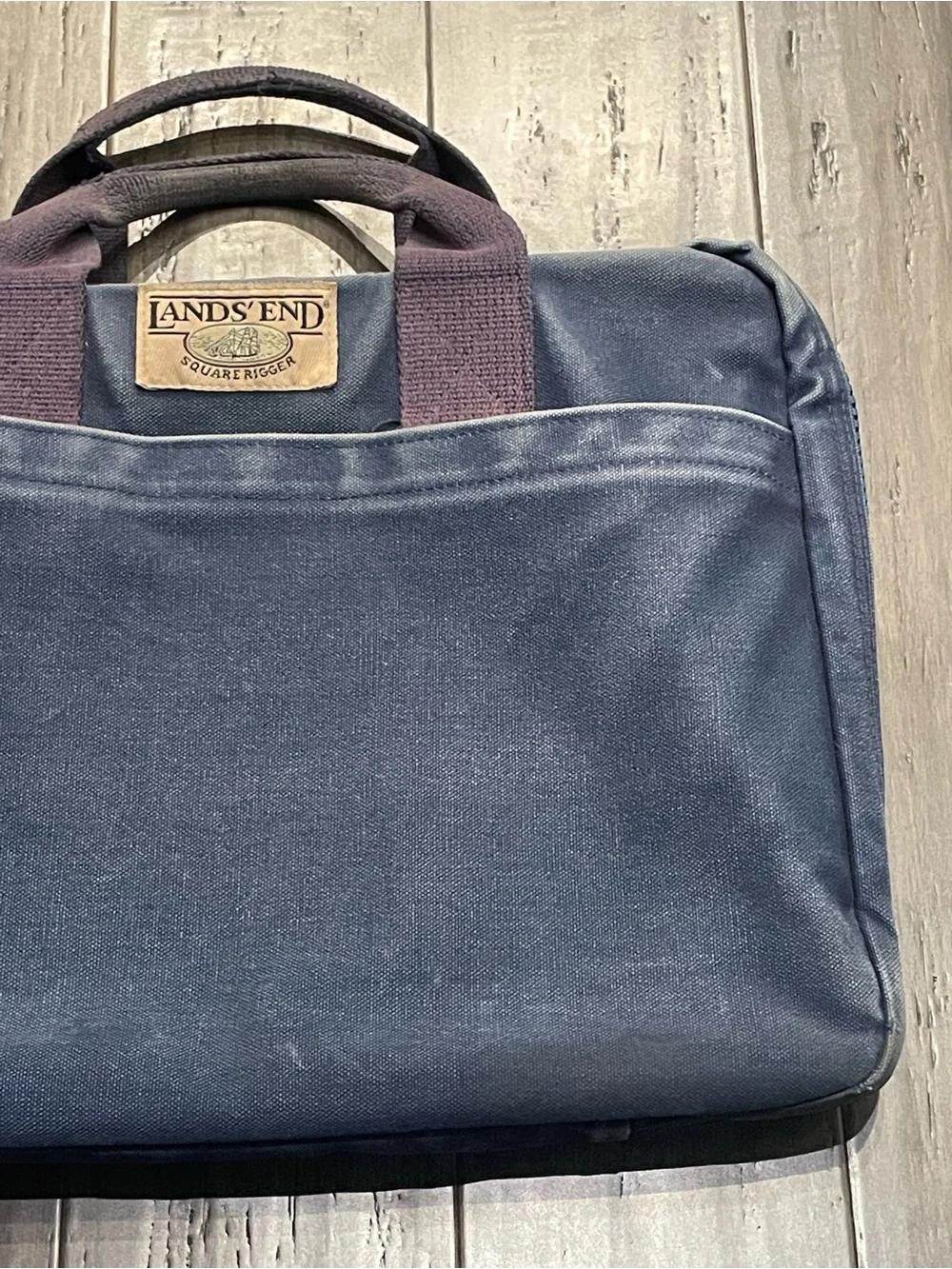 Vintage Lands’ End Square Rigger Canvas Briefcase Laptop Bag Blue Work Tote